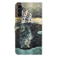 Klopové pouzdro pro Samsung Galaxy A14 4G/5G, Wallet, Cat & Tiger, šedé