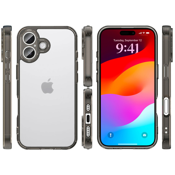 Pouzdro pro iPhone 17, s krytem fotoaparátu, průhledné s černými boky