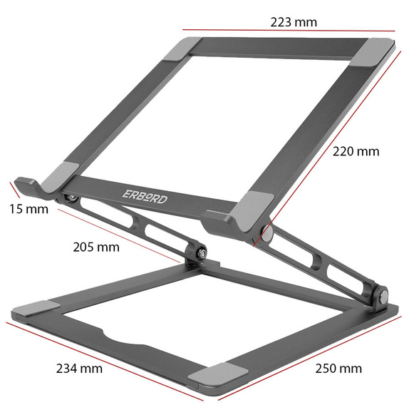 Hliníkový stojan na notebook, ERBORD ProDesk Stand, šedý