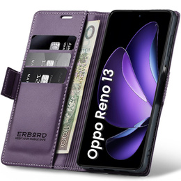 Pouzdro pro Oppo Reno 13, ERBORD Glossy Litchi, flipová peněženka, fialové