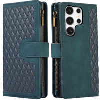 Klopové pouzdro pro Samsung Galaxy S24 Ultra, Wallet Zipper Pocket, s popruhem přes rameno, zelené