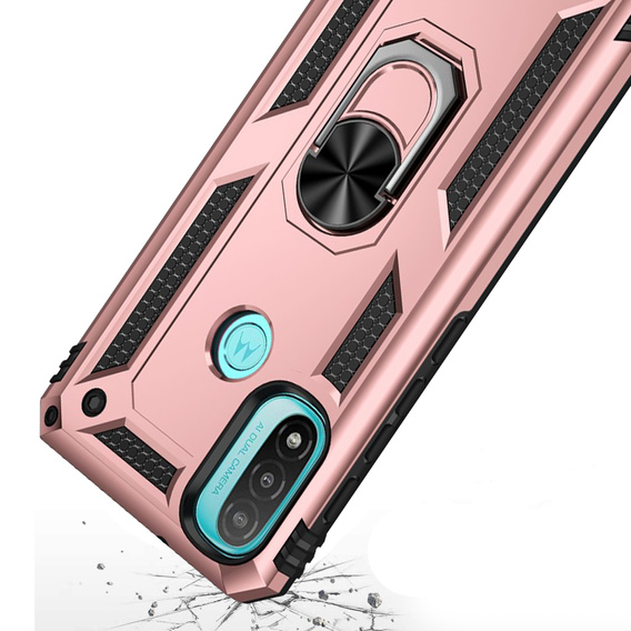 Pancéřové pouzdro pro Motorola Moto E20/E30/E40, Nox Case Ring, růžové rose gold