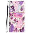Klopové pouzdro pro Samsung Galaxy A25 5G, Wallet, marble & flowers, růžové + 9H sklo 