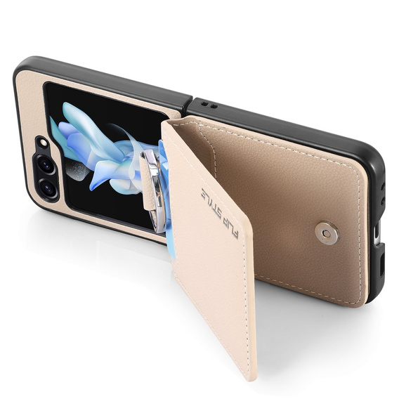 Pouzdro pro Samsung Galaxy Z Flip7 FE / Z Flip6, Card Slot Ring Case, béžové