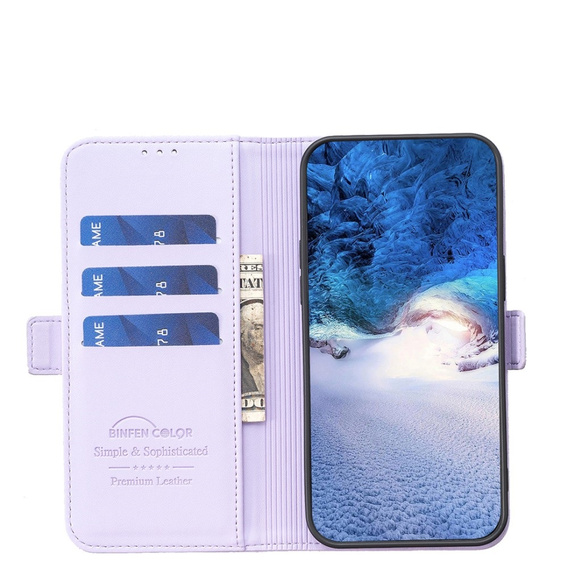 Klopové pouzdro pro Samsung Galaxy A15, BINFEN Wallet, fialové + 9H sklo 