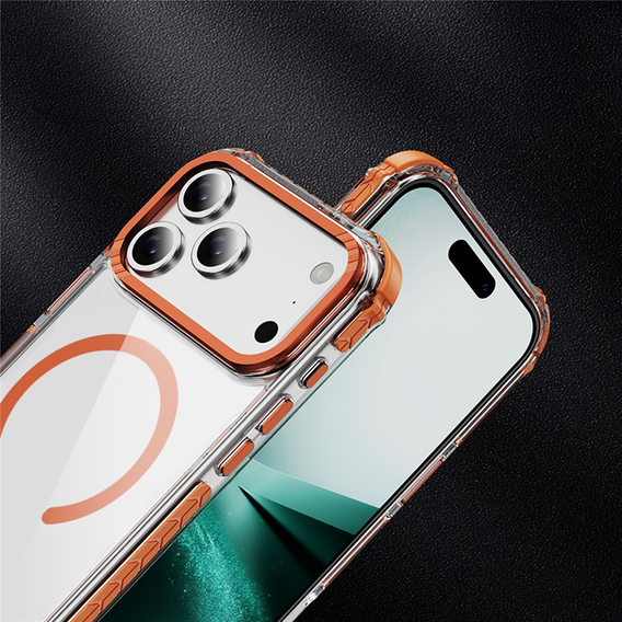 Pancéřové pouzdro MagSafe čiré s oranžovými boky pro iPhone 17 Pro