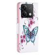 Klopové pouzdro pro Xiaomi Redmi Note 13 5G, Wallet, Butterflies & Flowers bílé