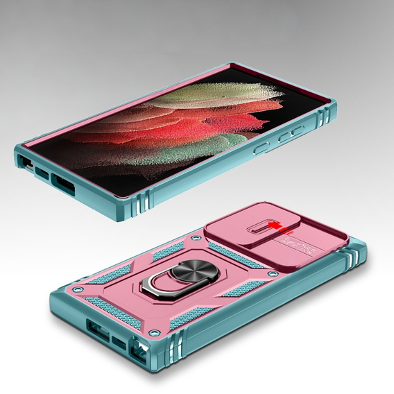 Pouzdro pro Samsung Galaxy S24 Ultra, CamShield Slide, zelený / růžové