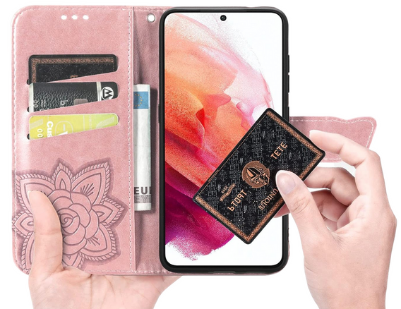 Klopové pouzdro pro Realme 12 Pro 5G / 12 Pro+ 5G, Butterfly, růžové rose gold