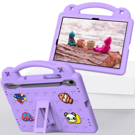 Dětské pouzdro pro Samsung Galaxy Tab S7/S8/S9, Cute Patterns, se stojánkem, fialové