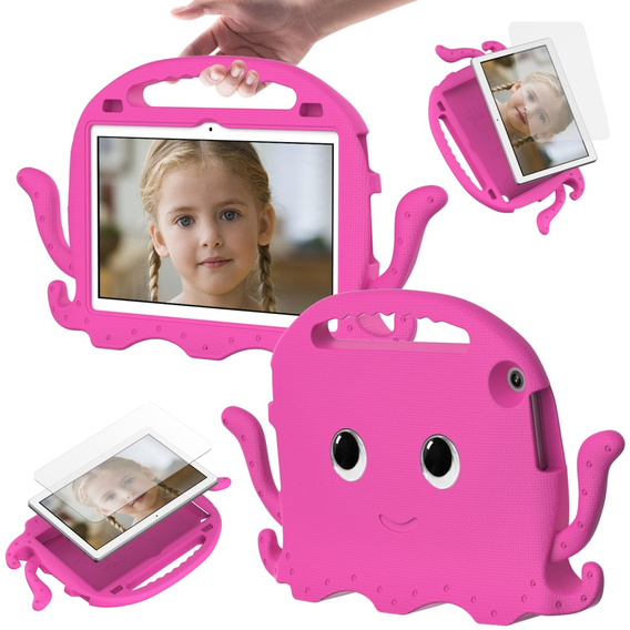 Dětské pouzdro pro Lenovo Tab M10 10.1 Gen 3, s rukojetí, chobotnice, tmavě růžová