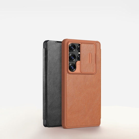 Flipové pouzdro NILLKIN pro Samsung Galaxy S25 Ultra, CamShield Qin Pro, kůže, hnědé