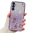 Pouzdro pro Samsung Galaxy A15 Glitter Flower, fialové+ 9H sklo