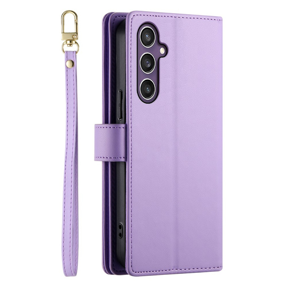 Klopové pouzdro pro Samsung Galaxy S25, Wallet Zipper Pocket, fialové