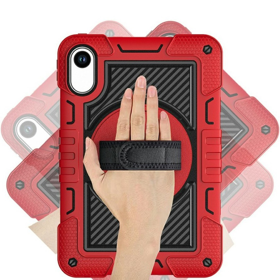 Pevné pouzdro pro Xiaomi Redmi Pad 2, se stojánkem a ramenním popruhem – červeno-černé