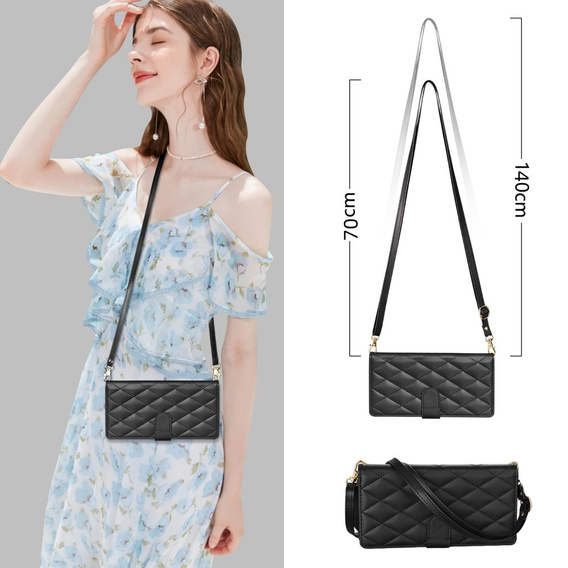 Pouzdro s klopou pro Samsung Galaxy S25 Edge, Rhombus Crossbody Leather, černé