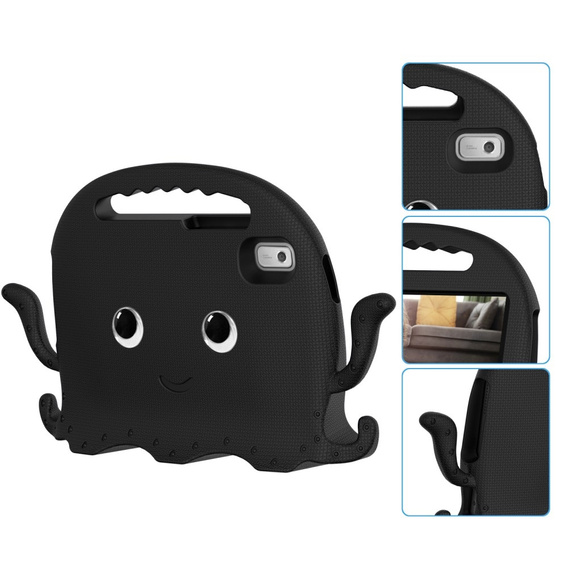 Dětské pouzdro pro Lenovo Tab M9, s rukojetí, chobotnice, černé