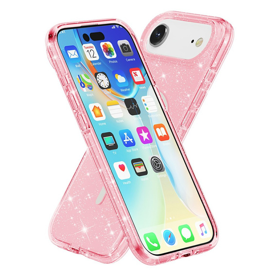 Pouzdro pro iPhone Air, pro MagSafe, třpytivé, průsvitně růžové