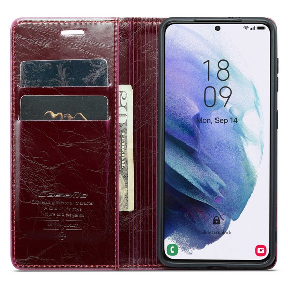 CASEME flipové pouzdro pro Samsung Galaxy S21, Waxy Textured, červené