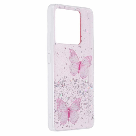 Pouzdro pro Xiaomi 13T / 13T Pro / Redmi K60 Ultra, Glitter Butterfly, růžové