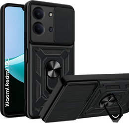 Pancéřové pouzdro pro Xiaomi Redmi 15C 4G/LTE, s ochranou fotoaparátu, se stojánkem, černé