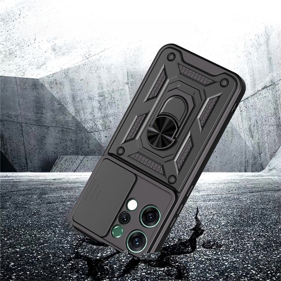 Pancéřové pouzdro pro Oppo Reno 14, s ochranou fotoaparátu, se stojánkem, černé