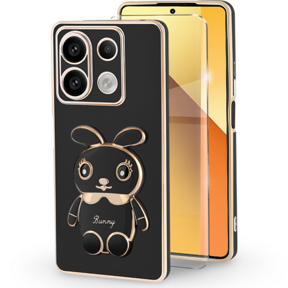 Pouzdro pro Xiaomi Redmi Note 13 5G, Rabbit, černé + 9H tvrzené sklo