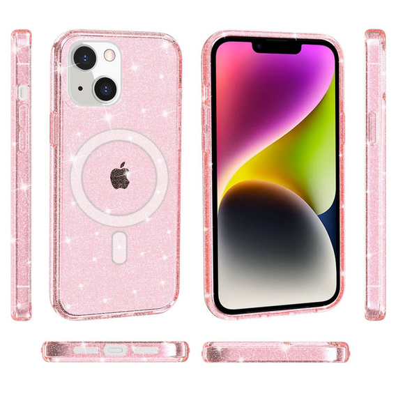Pouzdro pro iPhone 14, Dropproof MagSafe Glitter, růžové