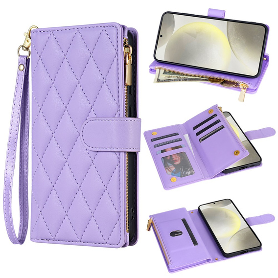 Pouzdro s klopou pro Samsung Galaxy A56 5G, Rhombus Crossbody Leather, fialové