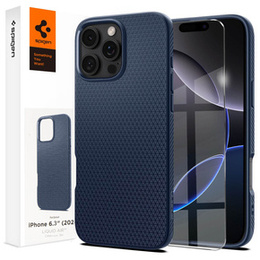 Pouzdro Spigen pro iPhone 16 Pro, Liquid Air, námořnicky modré + 9H tvrzené sklo