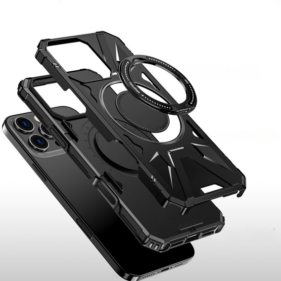Pouzdro pro iPhone 16 Pro, pancéřované se stojánkem a deskou na rukojeť, černé