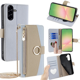 Flipové pouzdro Wallet Zipper Pocket pro Samsung Galaxy A56 5G, Wallet Zipper Pocket, se zrcátkem, modré