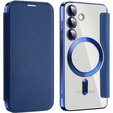 Klopové pouzdro pro Samsung Galaxy S24+ Plus, RFID Wallet MagSafe CamShield, námořnicky modré