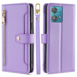 Klopové pouzdro pro Motorola Edge 40 Neo, Wallet Zipper Pocket, fialové