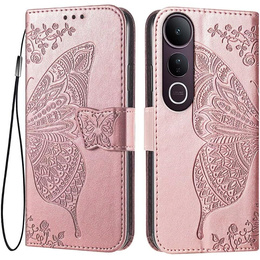 Klopové pouzdro pro Vivo V50 Lite 4G / 5G, Butterfly, růžové rose gold