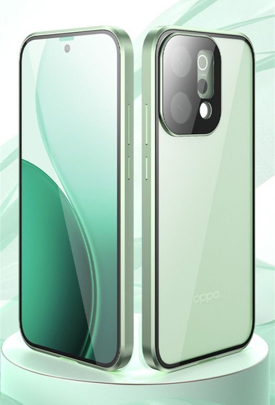 Pouzdro pro Oppo Reno 14, magnetické dvojité sklo, průhledné se zelenými stranami
