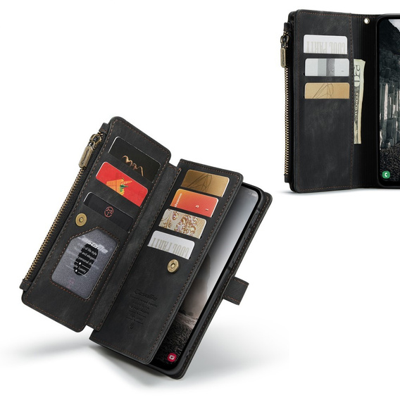 Pouzdro CASEME pro Samsung Galaxy A56 5G, Leather Wallet Cash and Card Slots, s poutkem, černé