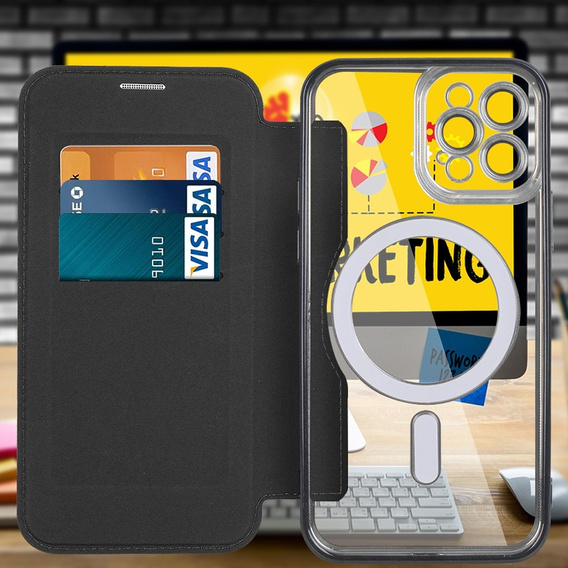 Klopové pouzdro pro iPhone 12 Pro, RFID Wallet MagSafe CamShield, černé