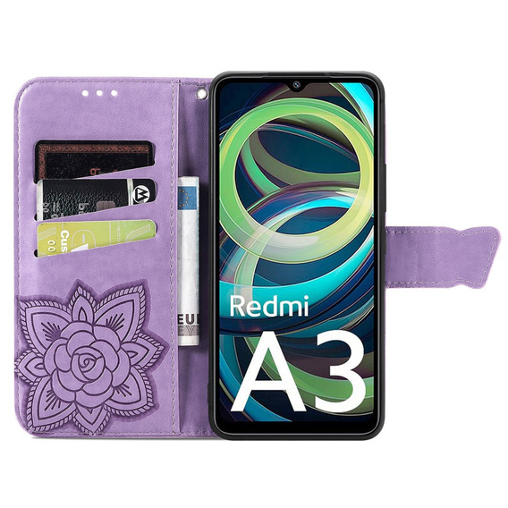 Klopové pouzdro pro Xiaomi Redmi A3, Butterfly, fialové