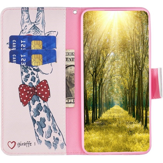 Klopové pouzdro pro Samsung Galaxy A05s, Wallet, giraffe, růžové