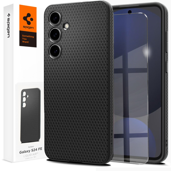 Pouzdro Spigen pro Samsung Galaxy S24 FE, Liquid Air, černé + 9H tvrzené sklo