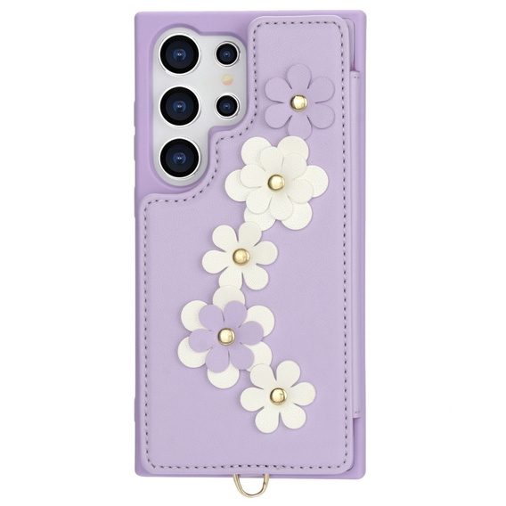 Pouzdro pro Samsung Galaxy S24 Ultra, Leather Flower Card Slot, fialové