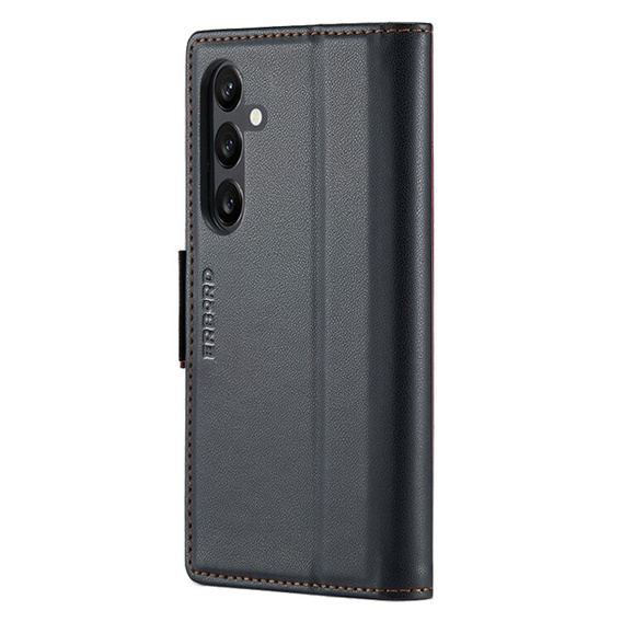 Pouzdro pro Samsung Galaxy A55, ERBORD Glossy Litchi, flipová peněženka, černé
