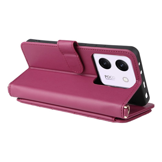 Flipové pouzdro pro Xiaomi Poco M7 Pro 5G, Crossbody Leather Wallet, kaštanové