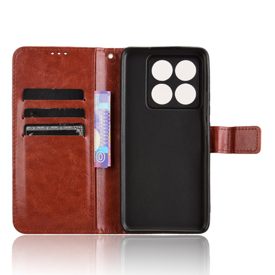 Klopové pouzdro pro Xiaomi 14T Pro, Crazy Horse Wallet, hnědé