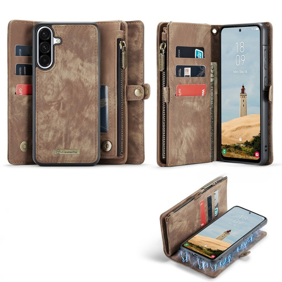 CASEME pouzdro pro Samsung Galaxy A56 5G, Retro Leather Wallet, s páskem, hnědé