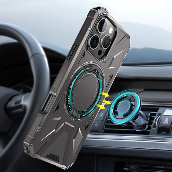 Pouzdro pro iPhone 16 Pro Max, pancéřované se stojánkem a deskou na rukojeť, šedé