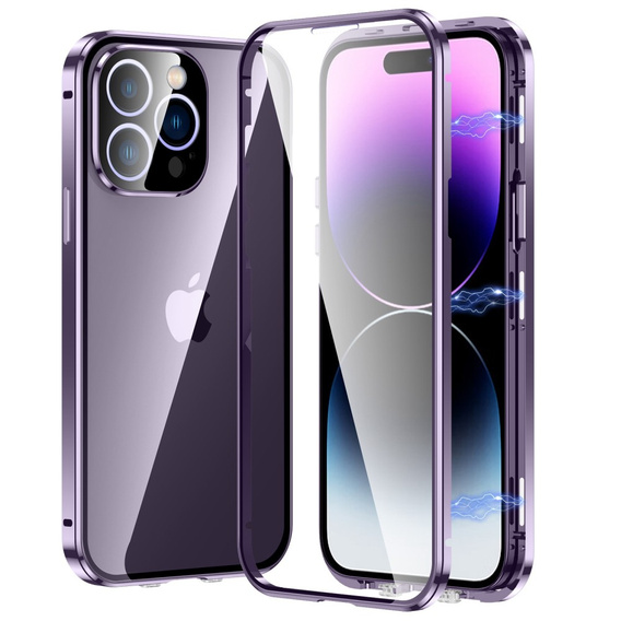 Pouzdro pro iPhone 14 Pro, Magnetic Dual Glass, fialové