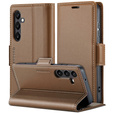 Pouzdro pro Samsung Galaxy A16, ERBORD Glossy Litchi, flipová peněženka, hnědé