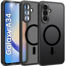 Pouzdro pro Samsung Galaxy A34 5G, pro MagSafe, ERBORD Matt Case, černý + sklo na displej